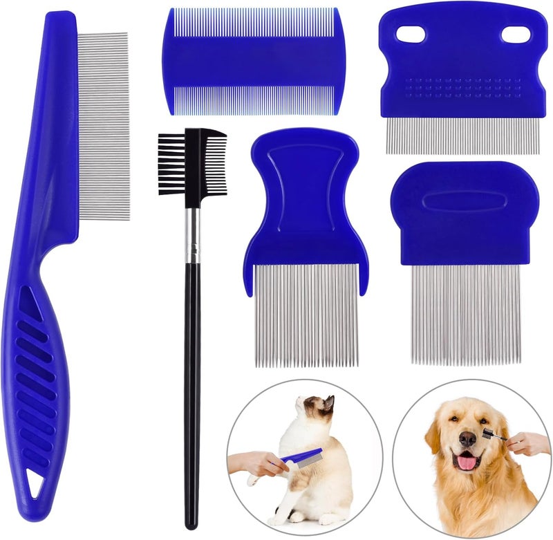 CAPHONT 6 Pack Flea Comb for Cats Dogs,Stainless Steel Dog Cat Grooming Combs With Rounded Teeth,Double-Sided Tear Stain Remover,Dematting Comb For Dogs Cats Ideal for Small, Medium & Large Pets (Blue) - Image 1